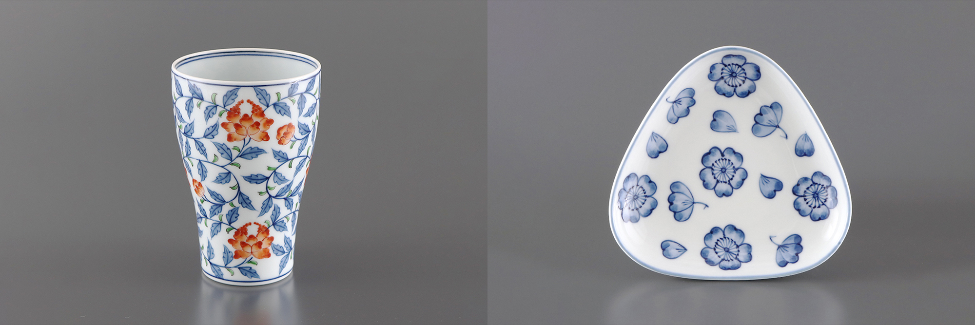 源右衛門窯の染付芙蓉手の食器