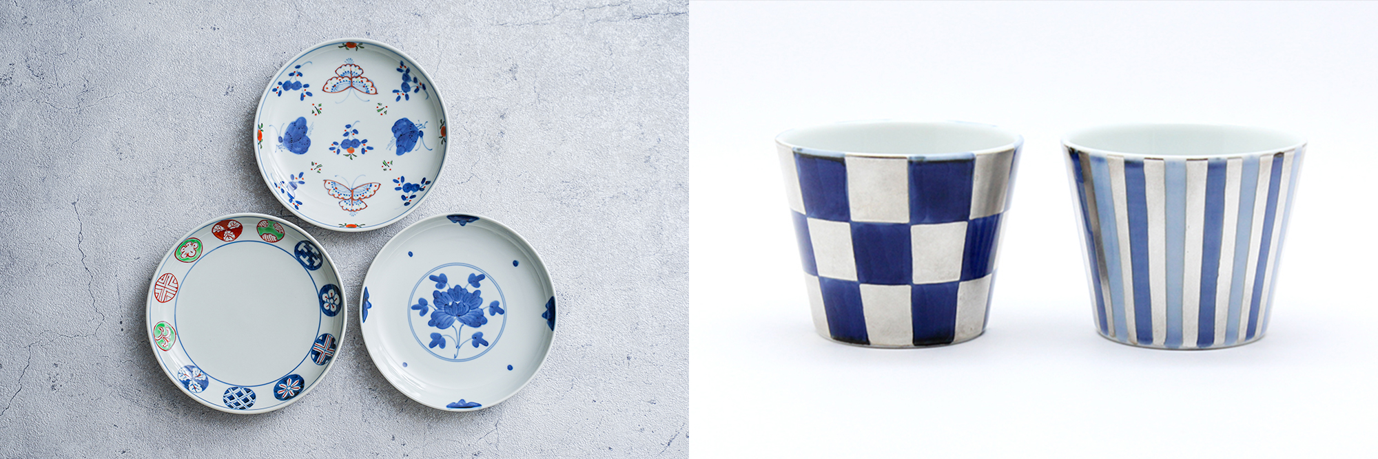 福珠窯の銀彩染付の食器