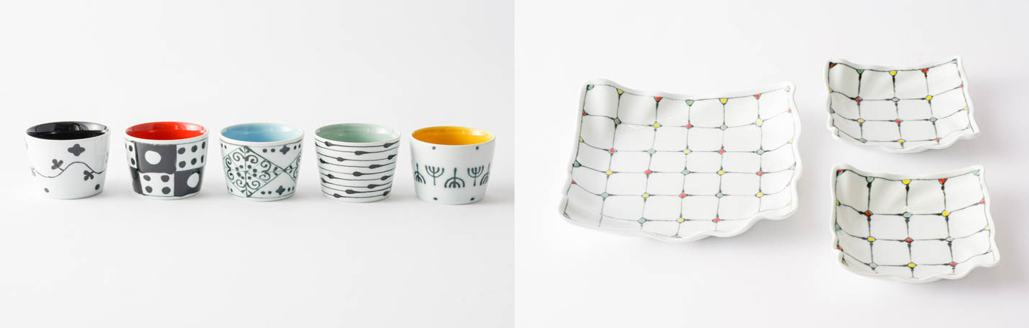 大新窯の一珍技法で描かれた食器