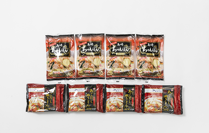 長崎ちゃんぽん・あごだし皿うどん12食（長崎ちゃんぽん2人前×4袋 ・あごだし皿うどん1人前×4袋）セット｜小林甚製麺 エンニチ｜エンニチ