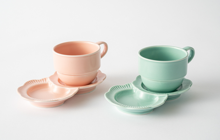 波佐見焼 フラワー小分け皿 スタッキングミニマグ2個セット ピンク ミントブルー 重山陶器 エンニチ