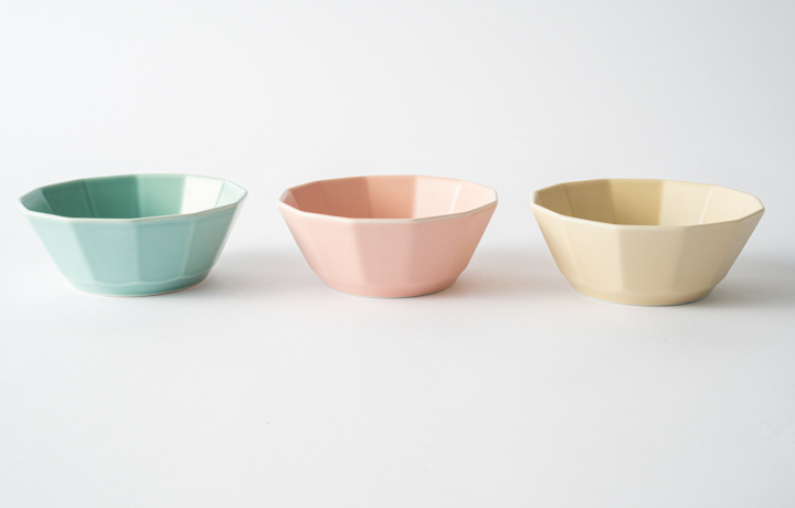 波佐見焼 面取ボウル 3個セット 紺／ダークグリーン／ベージュ (重山陶器) | エンニチ